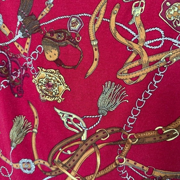 Talbots Women's Petite Red Equestrian Print Draped Neck Blouse S 3/4 Sleeve - Picture 7 of 7